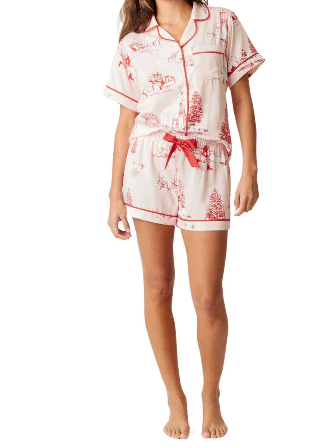 katie kime holiday pj short set in pink/red