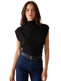 michael stars amara power shoulder top in black