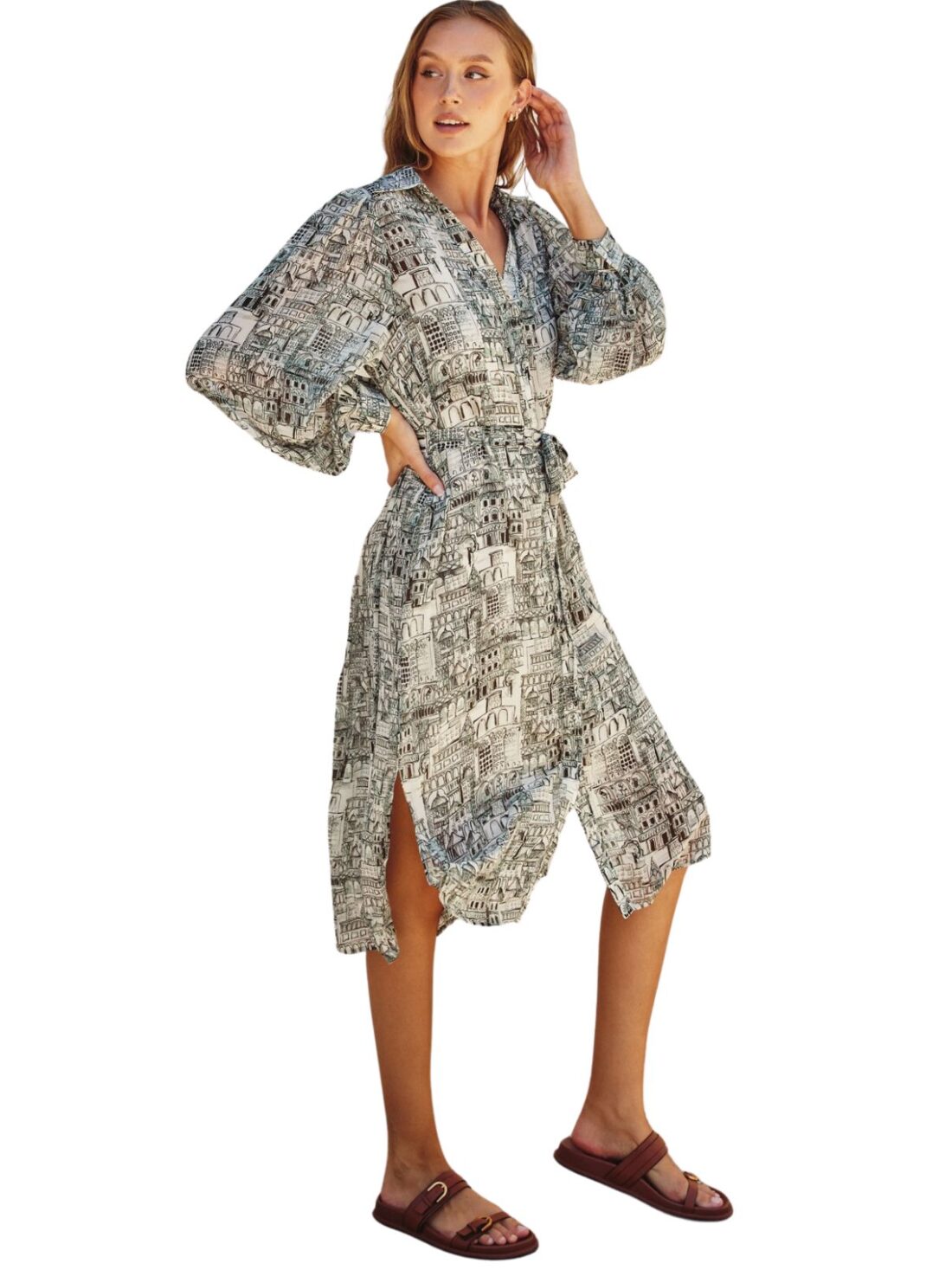 midi printed shirt dress in marseill