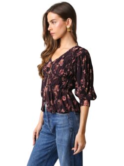 olivaceous floral blouse in brown