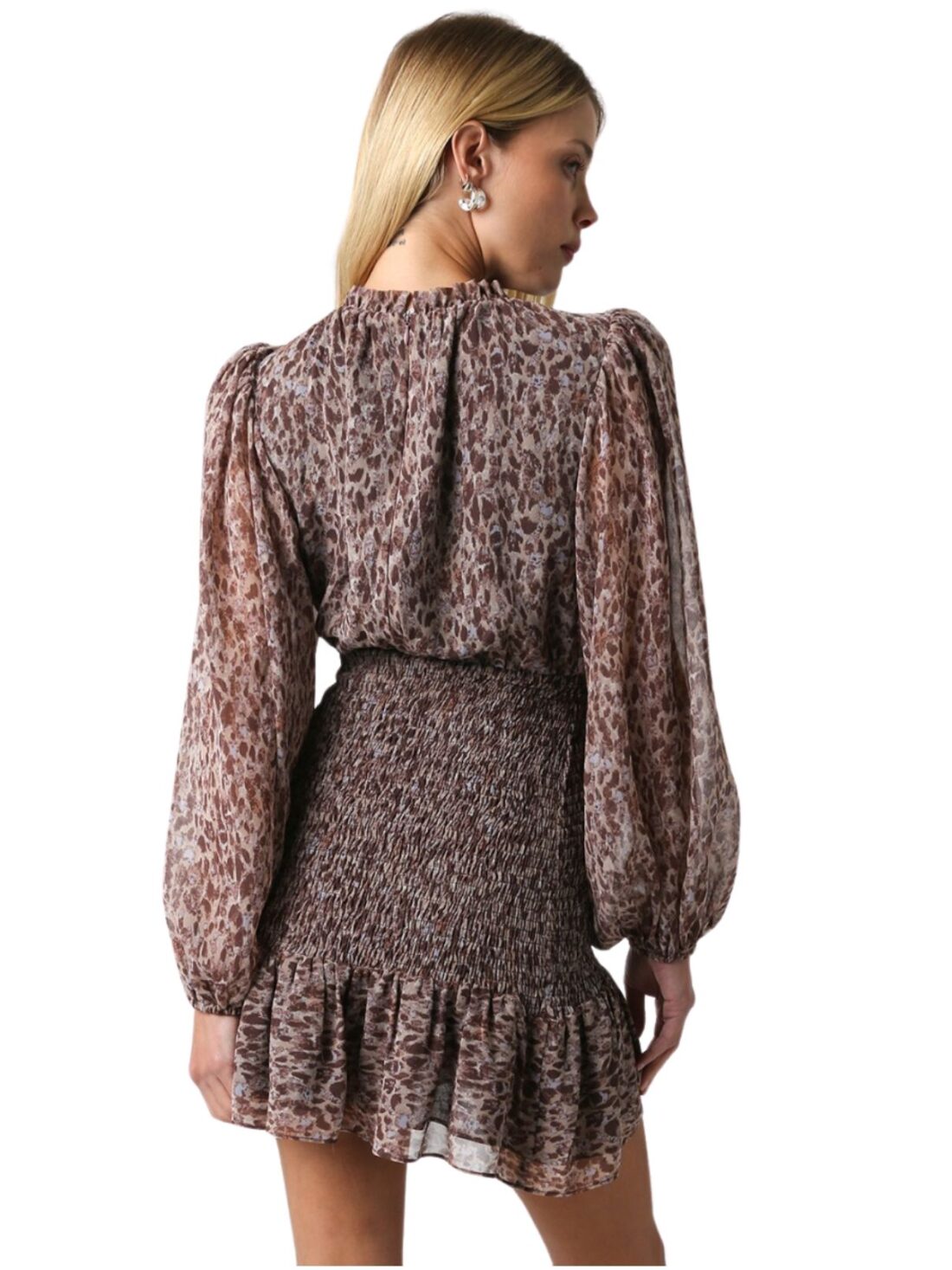 olivaceous l/s ruffle dress in sandstone