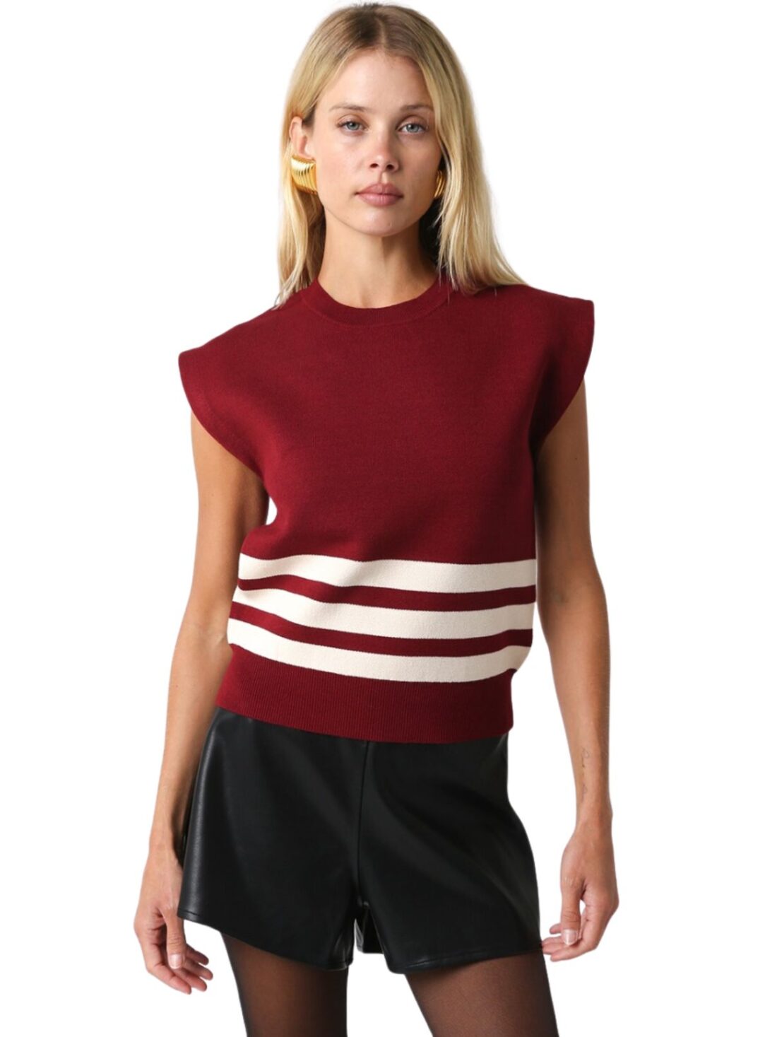 olivaceous sweater vest in burgandy/cream