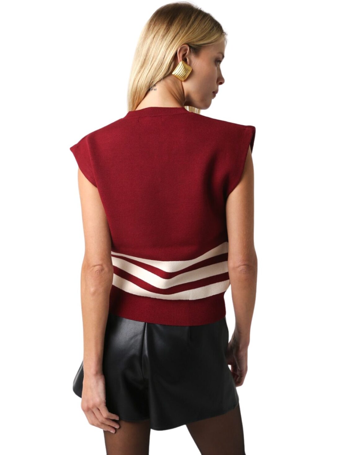 olivaceous sweater vest in burgandy/cream