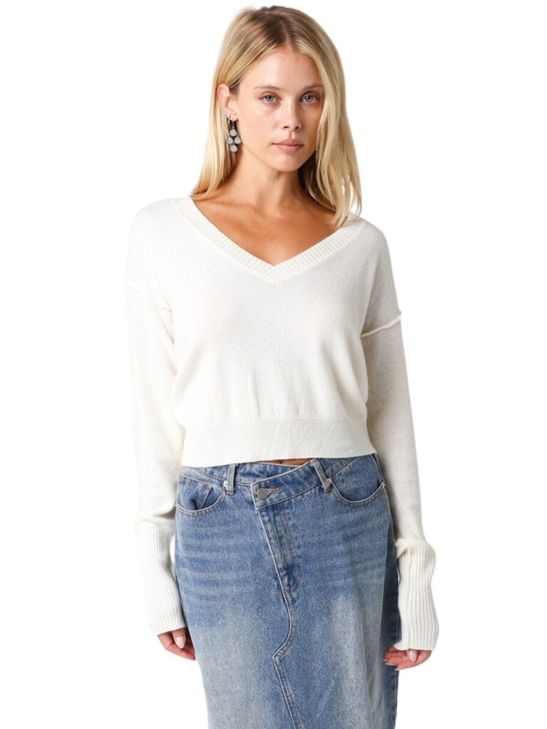 olivaceous v neck sweater in ivory