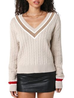 olivaceous v neck sweater in khaki/taupe