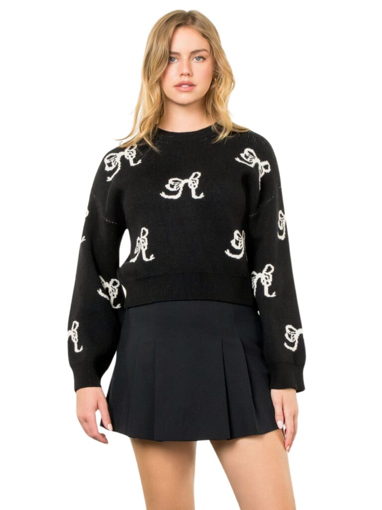 thml bow knit sweater in black