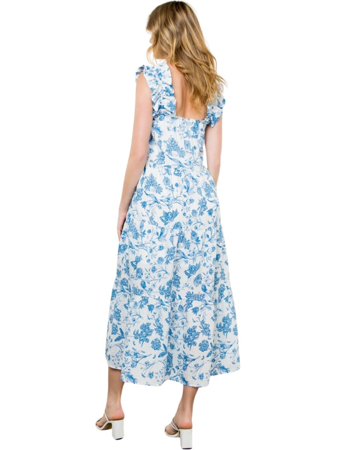 thml floral tiered midi in blue