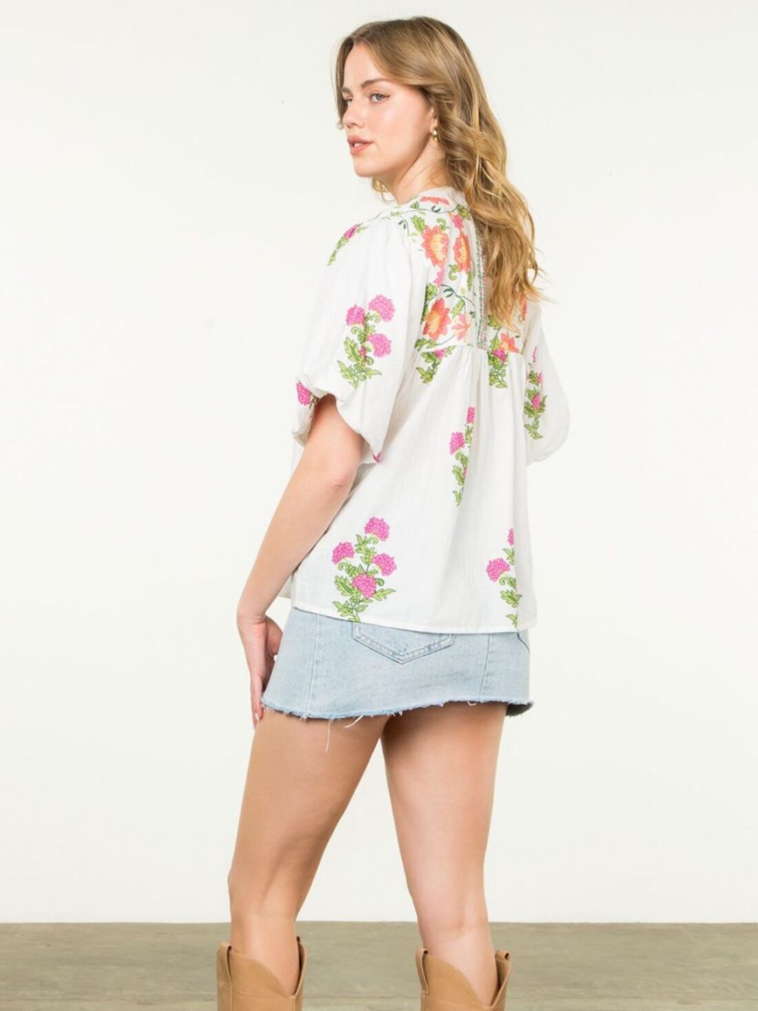 thml puff sleeve floral with tassel