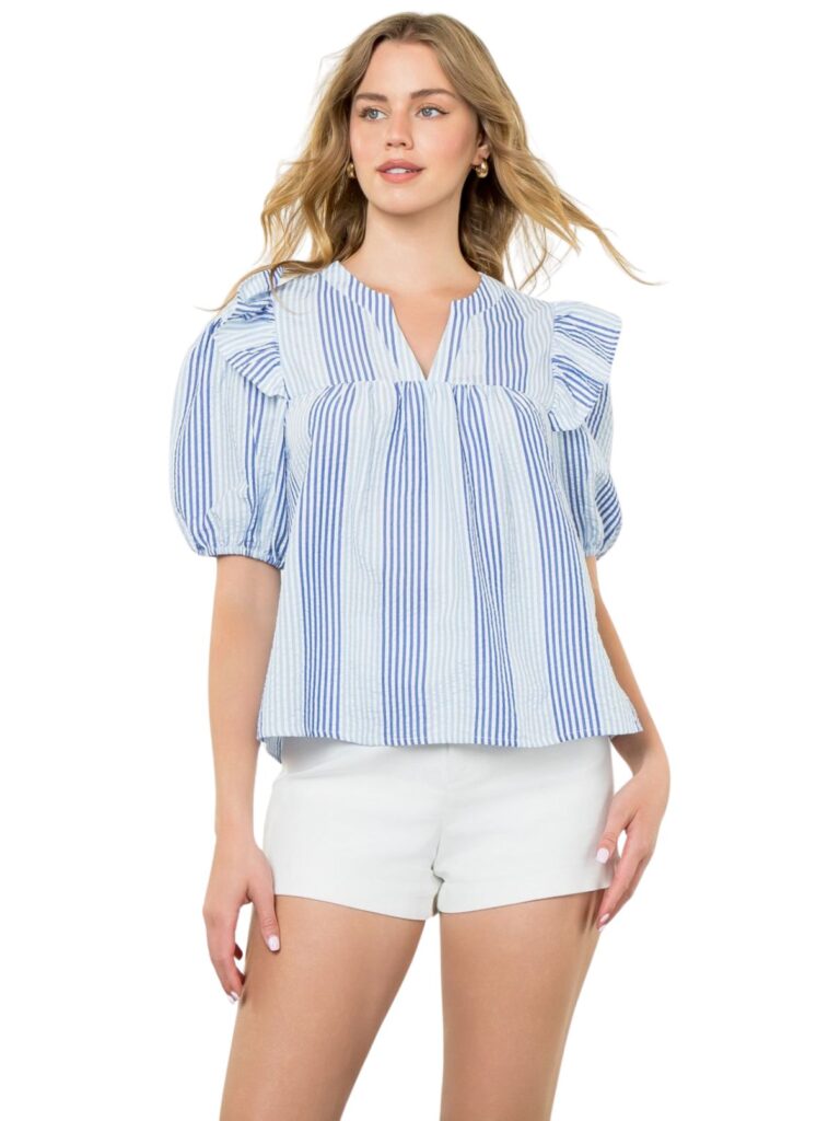 thml puff sleeve stripe blouse