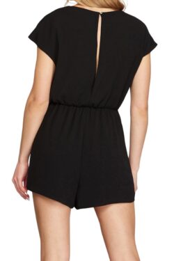 tie front romper in black