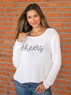 wooden ships cheers cropped sweater in white/slate