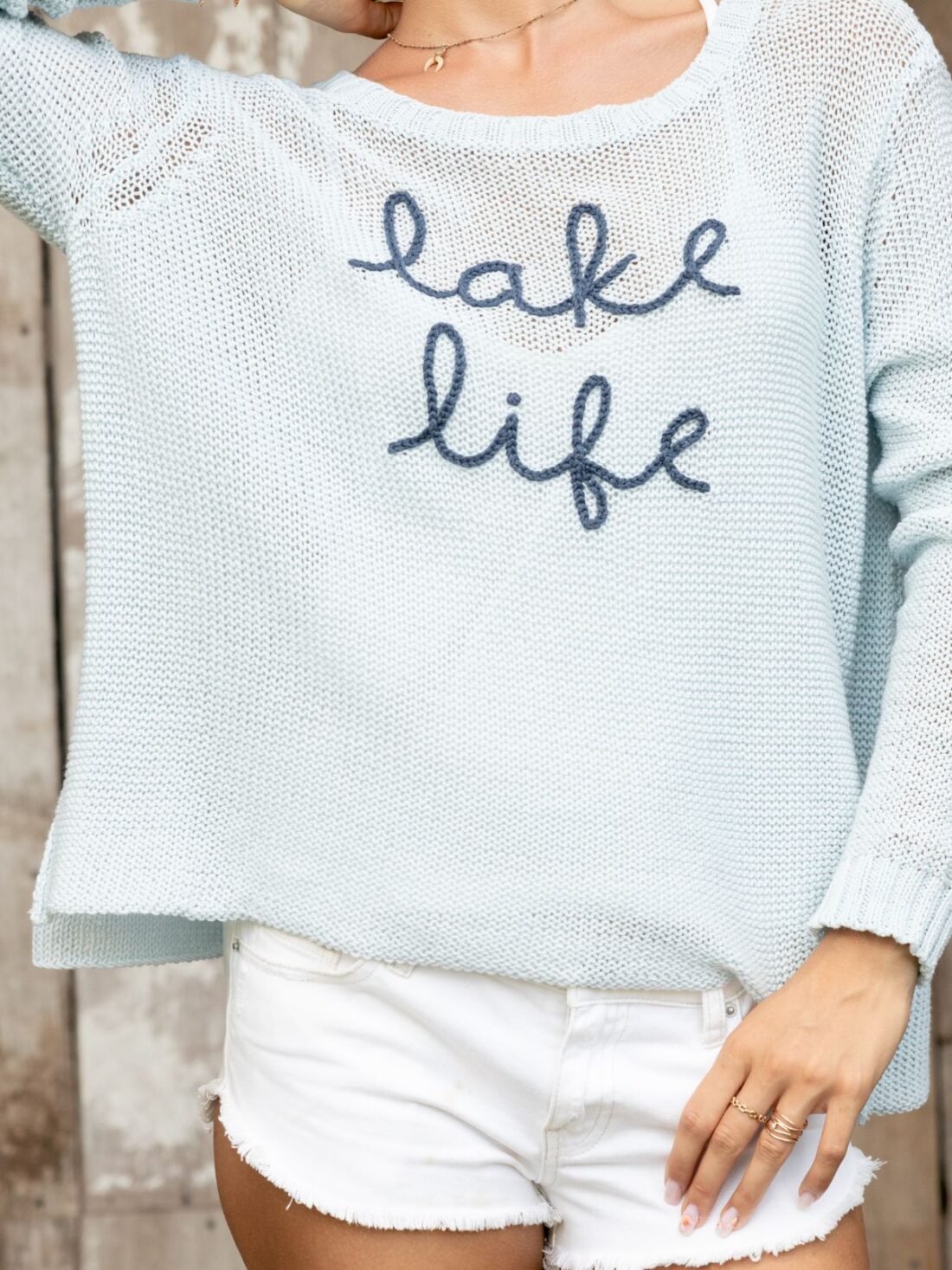 wooden ships lake life cotton sweater in ventana blue/ sky