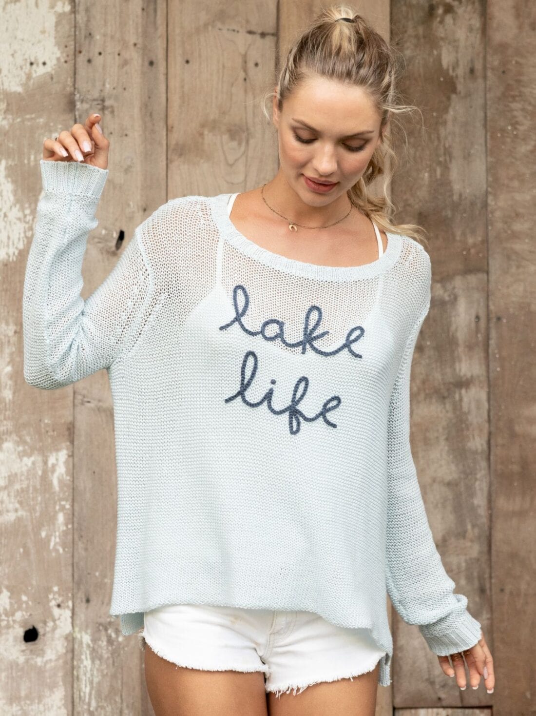 wooden ships lake life cotton sweater in ventana blue/ sky