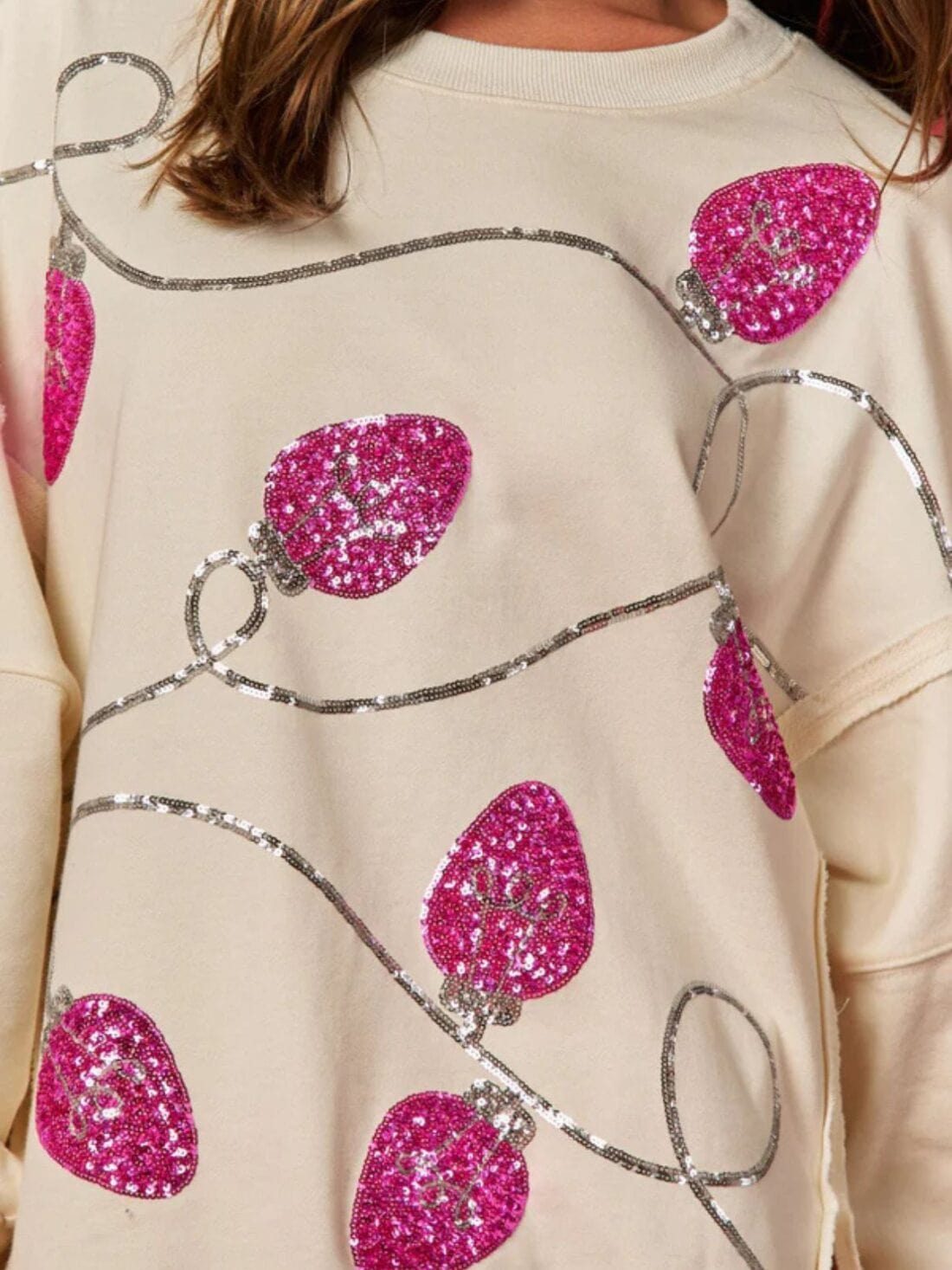 xmas sequin lights sweatshirt in cream