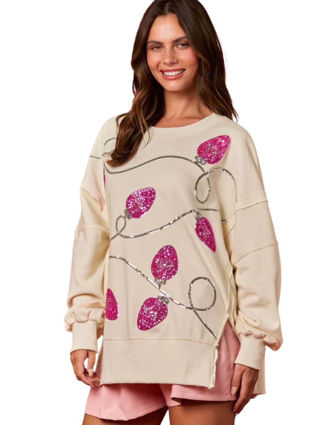 xmas sequin lights sweatshirt in cream