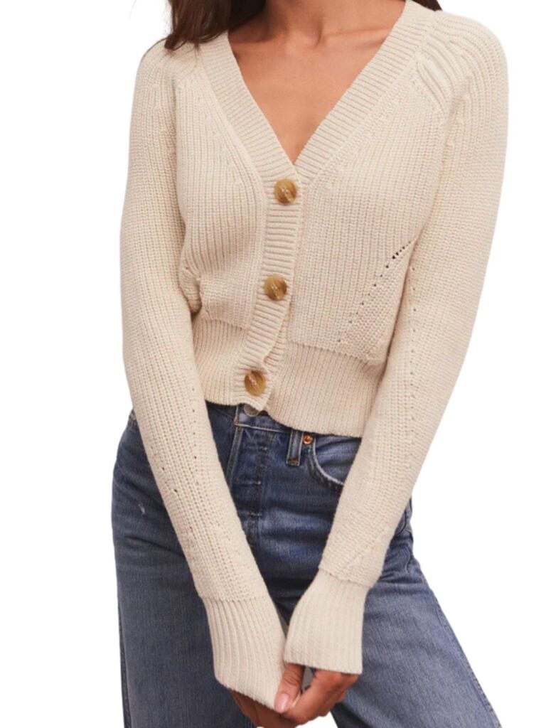 z supply brit cropped cardigan in alabaster