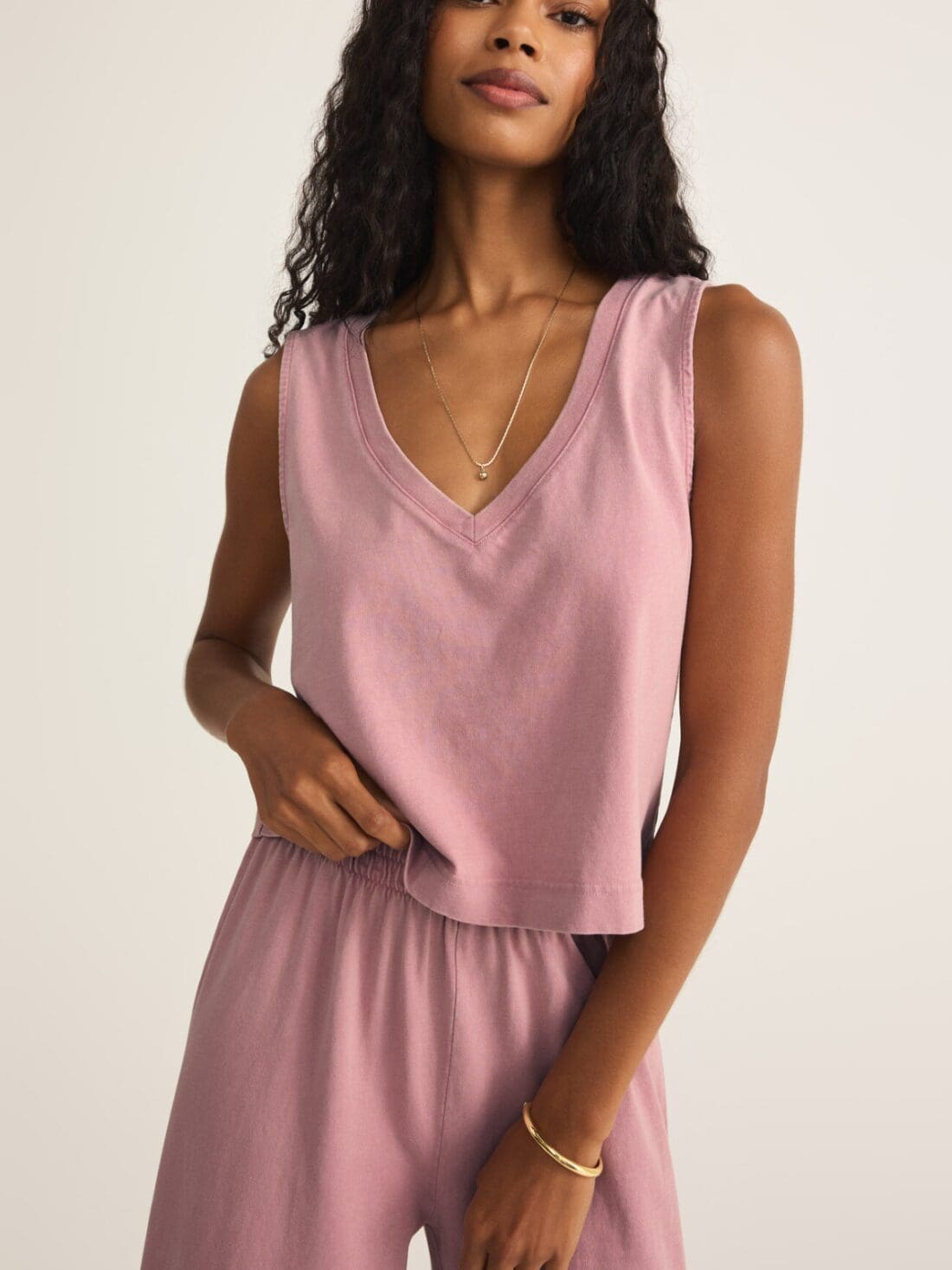 z supply sloane vneck top in pink smoke