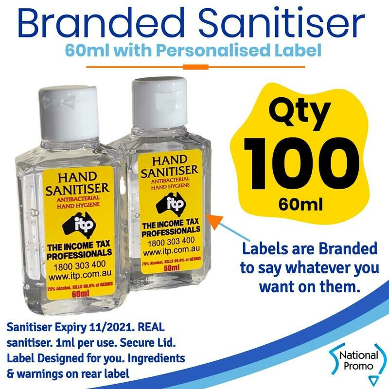 Qty of 100 x 60ml "YOUR LABEL" Hand Sanitiser *SALE*