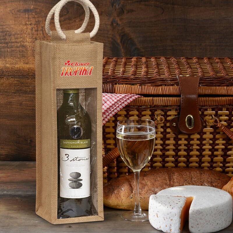 JUTE SEE THROUGH PANEL WINE BOTTLE CARRIER