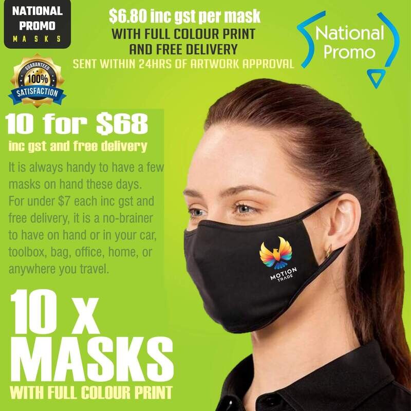 10 x 3 LAYER COTTON MASKS with FULL COLOUR PRINT