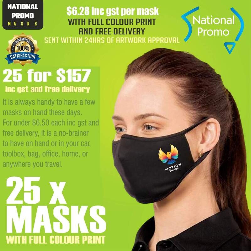 25 x 3 LAYER COTTON MASKS with FULL COLOUR PRINT