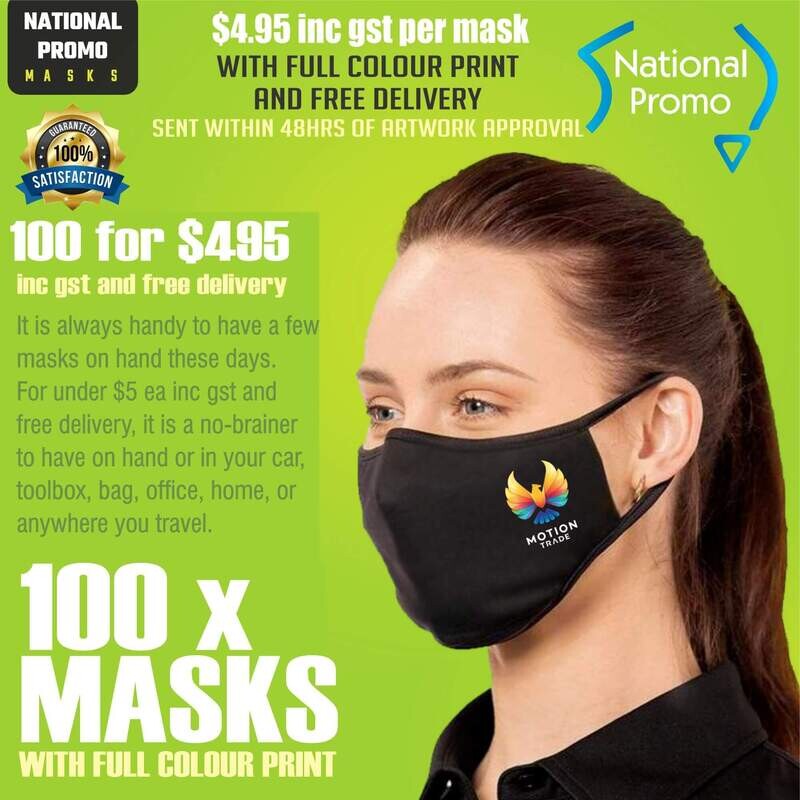 100 x 3 LAYER COTTON MASKS with FULL COLOUR PRINT