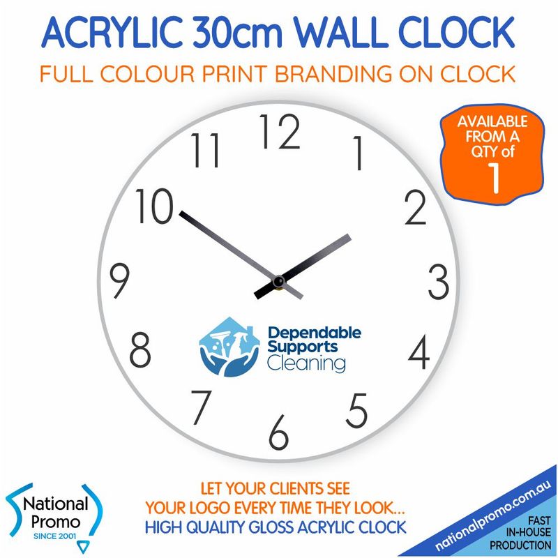 30cm ACRYLIC WALL CLOCK with your logo