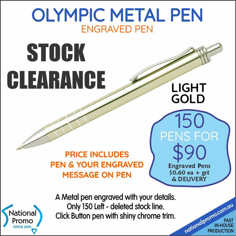 150 x OLYMPIC GOLD ENGRAVED PENS  <CLEARANCE>