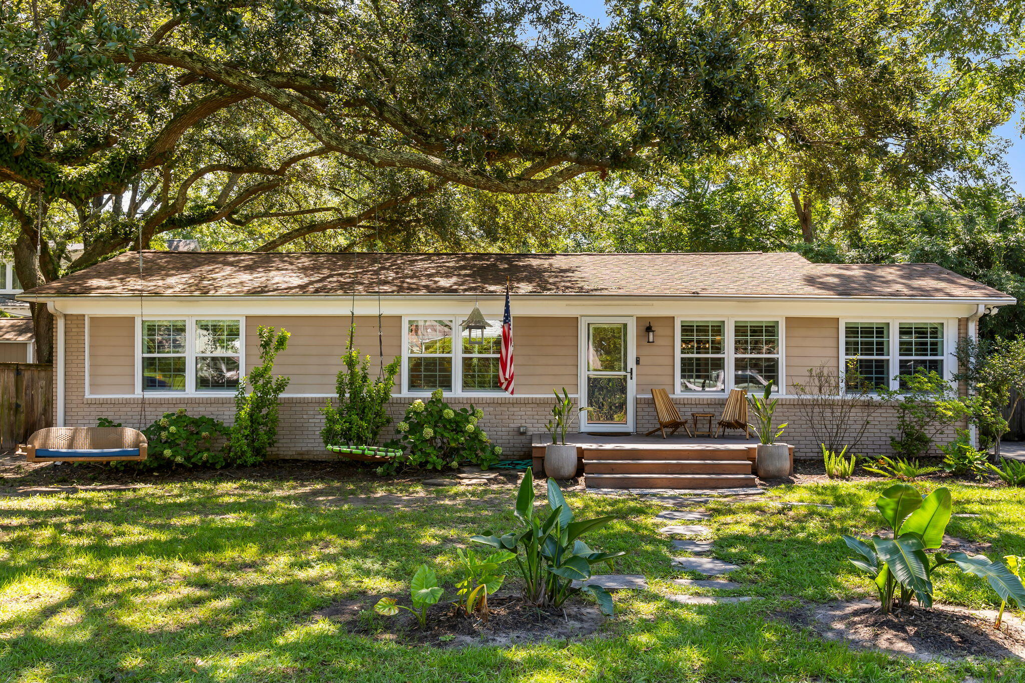 Ranch-style home in the highly sought-after Brookgreen Meadows! This is a rare opportunity to own in one of Mount Pleasant's most walkable and convenient neighborhoods. Just a short walk from Shem Creek, this single-level home offers an open floor plan with hardwood floors throughout, an updated kitchen, a fully renovated bathroom with heated floors and 3 spacious bedrooms. Walk out the back French doors to a large deck and backyard--perfect for entertaining or relaxing outdoors. From the house, you're just a short walk or golf cart ride to Shem Creek's restaurants, bars, and boat ramp, as well as the shops and dining along Coleman Boulevard. Old Village is right across the street, with Sullivan's Island beaches only 3 miles away and Downtown Charleston just 5 miles from your doorstep!Alhambra Hall with its new playground is only 1.5 miles and just 2 miles to Pitt Street Bridge with areas for fishing, jogging and a kayak launch!