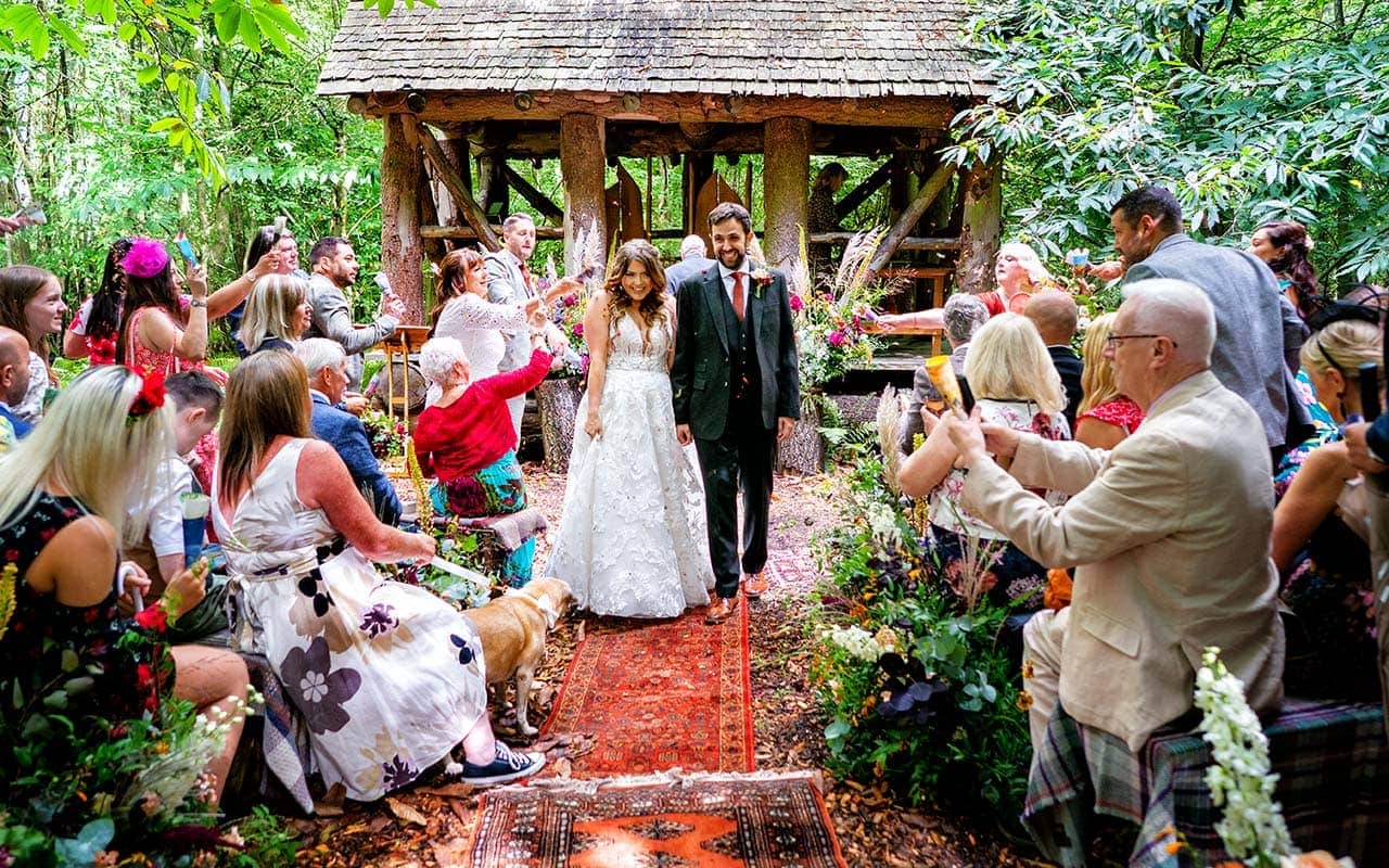 Outdoor wedding at Gate Street Barn in Surrey, festival vibes at their best!