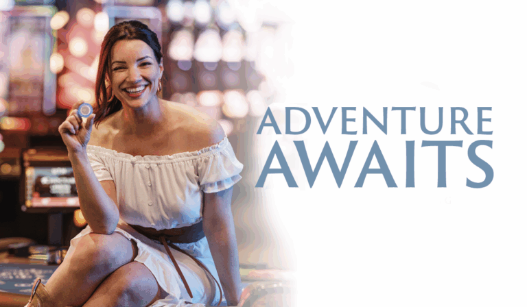 Bright smiling woman holding casino chip at indoor gaming venue, promotional image for email marketing campaigns targeting casino and gaming offers.