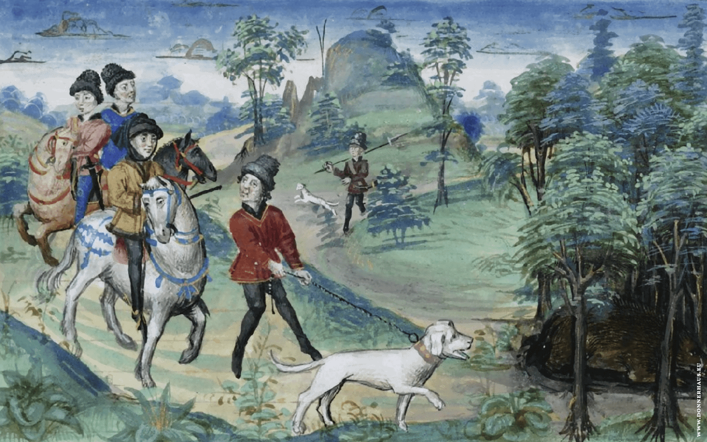 Treibjagd mit einem Hund, der ein Wildschwein aufspürt