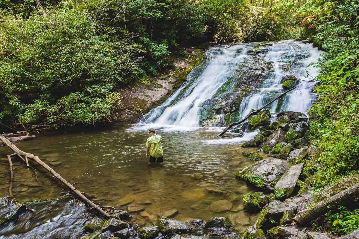 Fishing at Indian Creek Falls