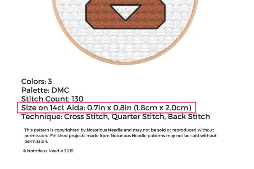 size when finished example for a counted cross stitch pattern
