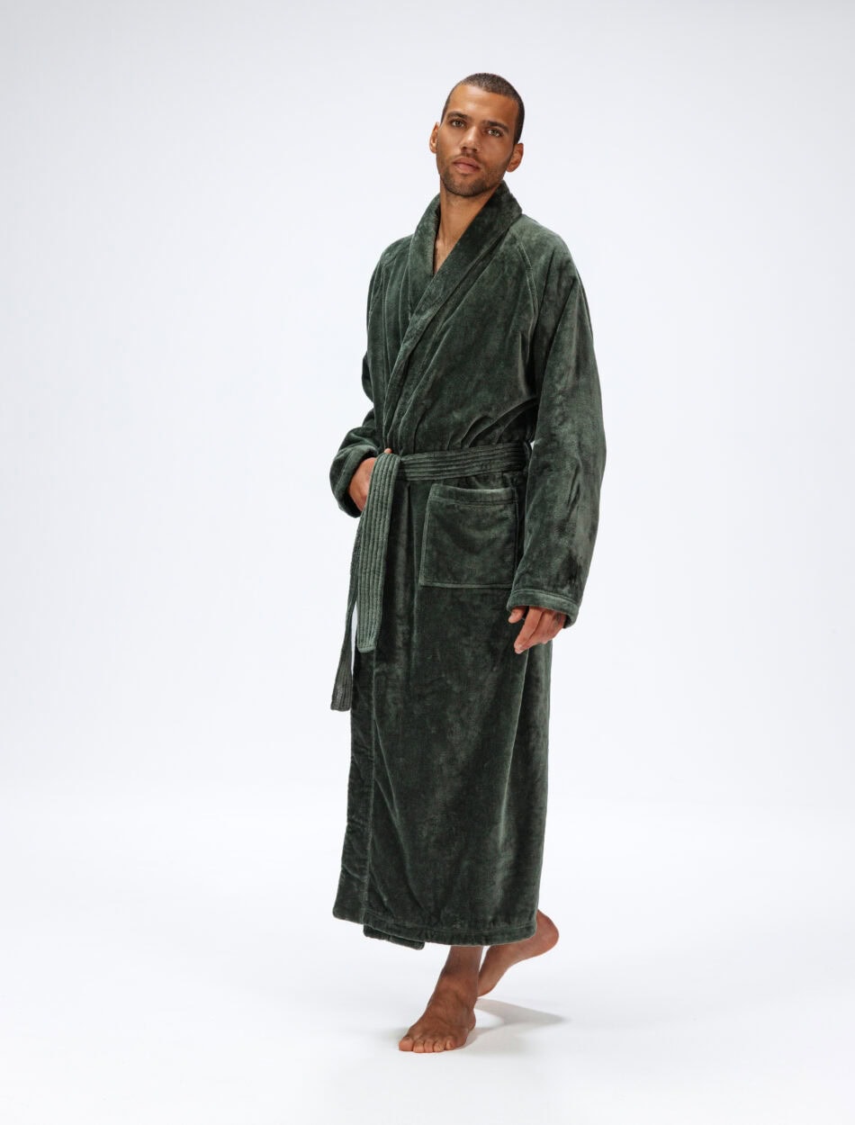 Torekov Bathrobe Forest Green Mens Long