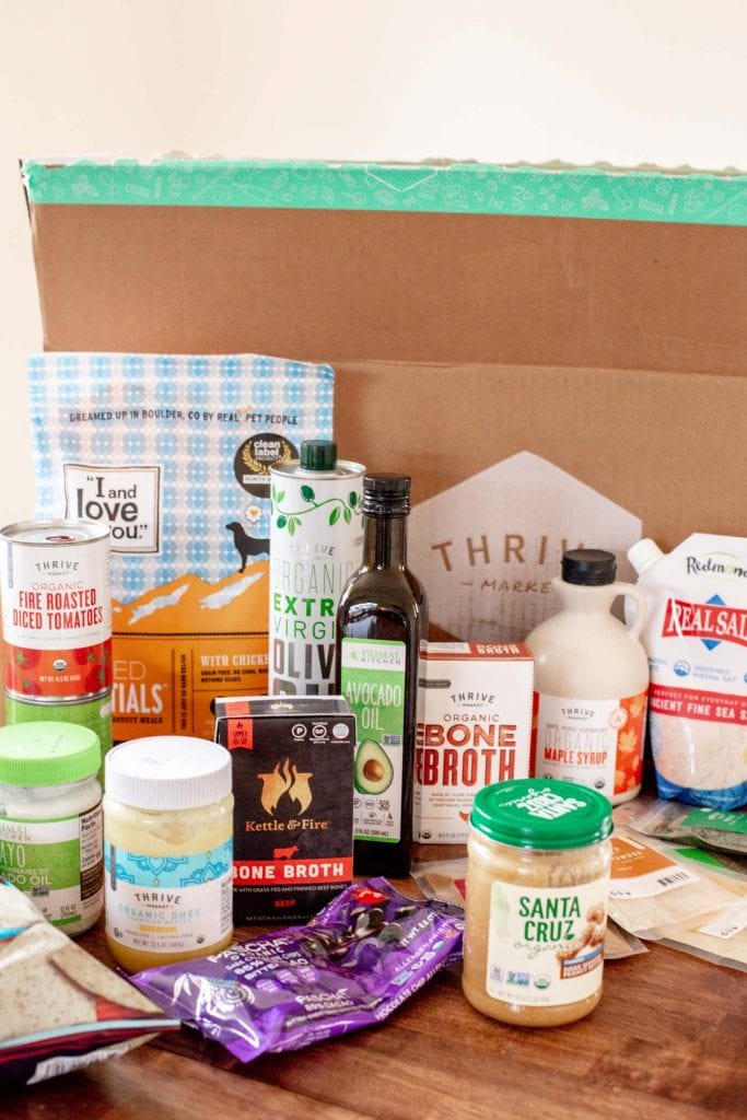 Thrive Market products just unboxed on a table
