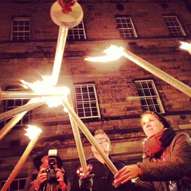 Beeswax and burlap torch lighting Hogmanay