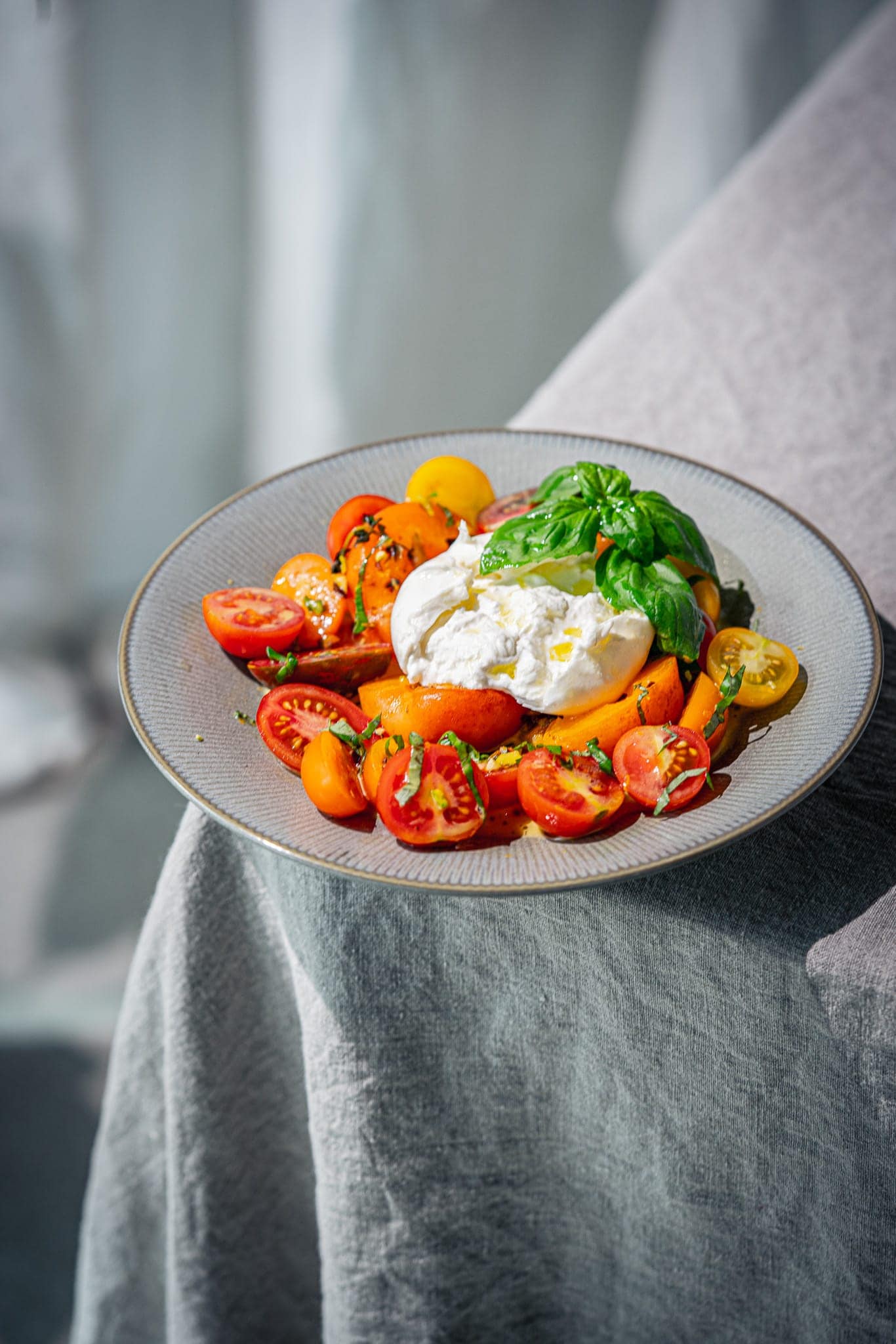 Geröstete Marillen mit Burrata &amp; Orangen-Vinaigrette
