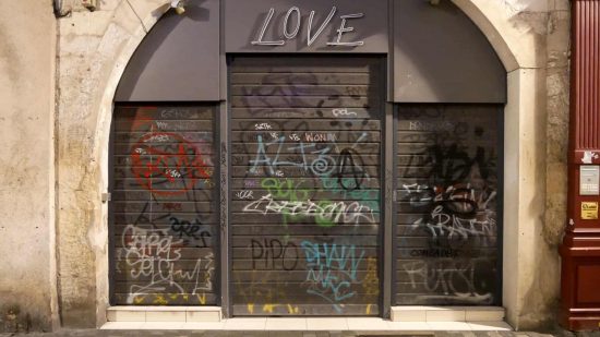 Graffiti on a store called Love in La Rochelle