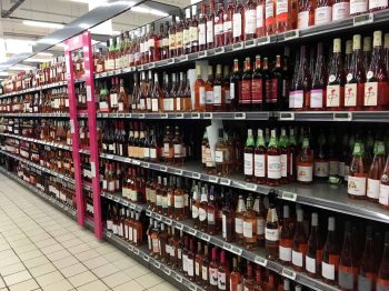 a whole aisle of rose wine