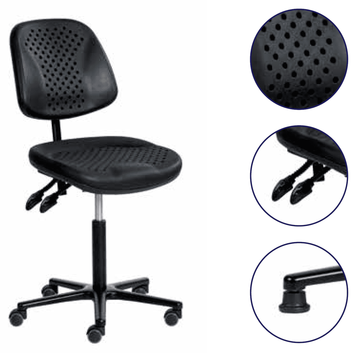 AIRPLUS Asynchrone 3 manettes Polyuréthane 130 Roulettes Alu 610 44/65cm +régl.prof. Assise