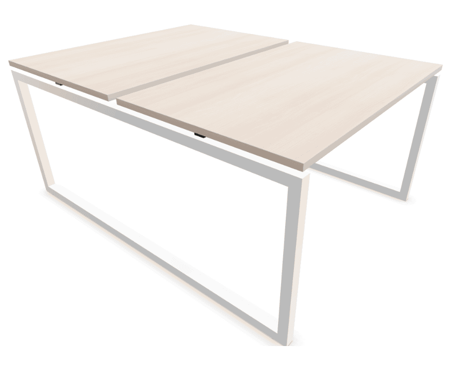 Bureau Cinétic Poste face à face - Elément départ L.140x160 - Pied Boucle coloris Blanc - Plateau fixe coloris Acacia