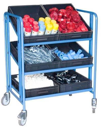 Servante à 3 plateaux inclinables réglables en hauteur avec 6 bacs, 200 kg
