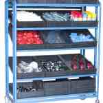 Servante à 5 plateaux inclinables réglables en hauteur avec 15 bacs, 250 kg