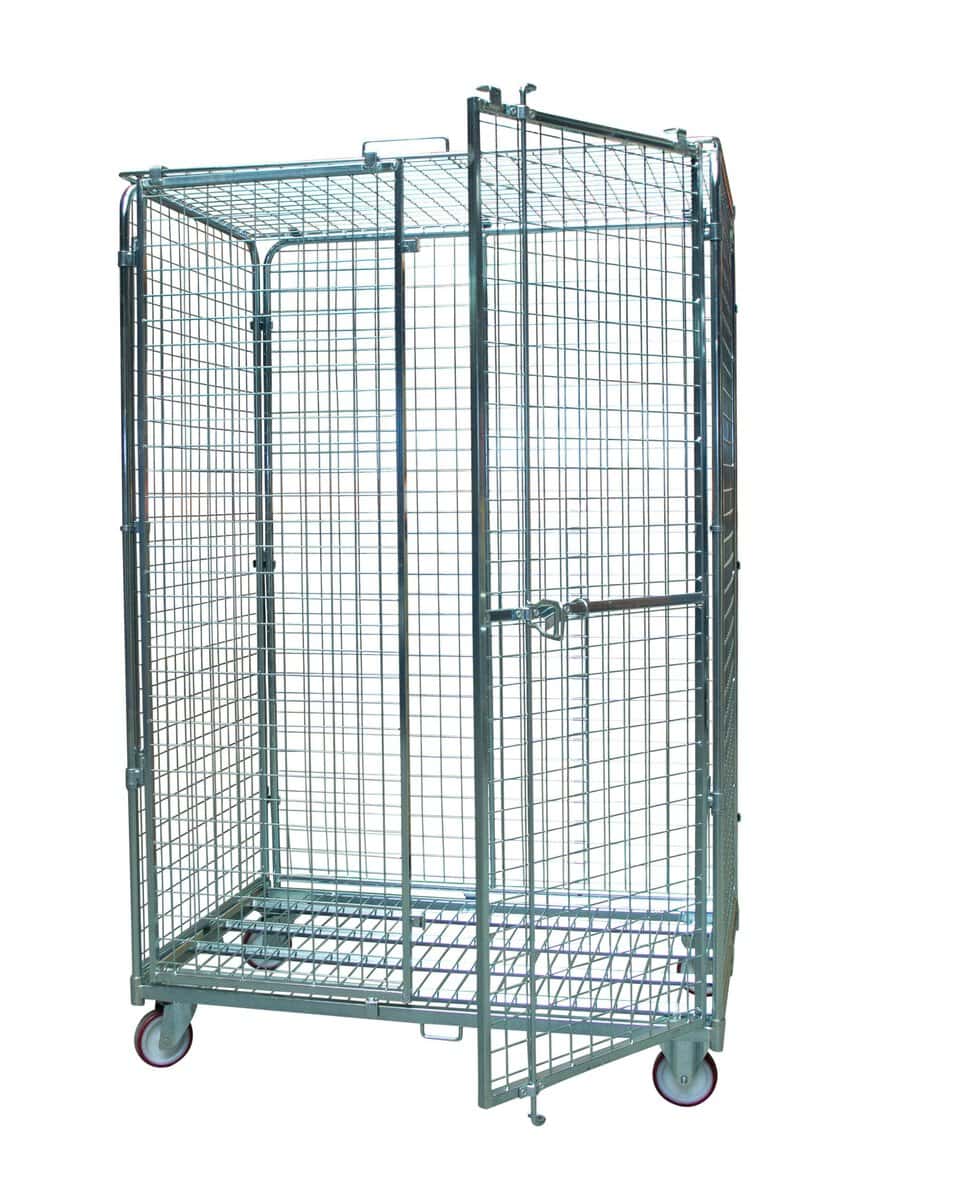 Roll acier zingué, 4 ridelles avec porte verrouillable, 1140 x 760 mm, 600 kg