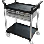 Desserte 2 plateaux plastique + 2 tiroirs, 250 kg