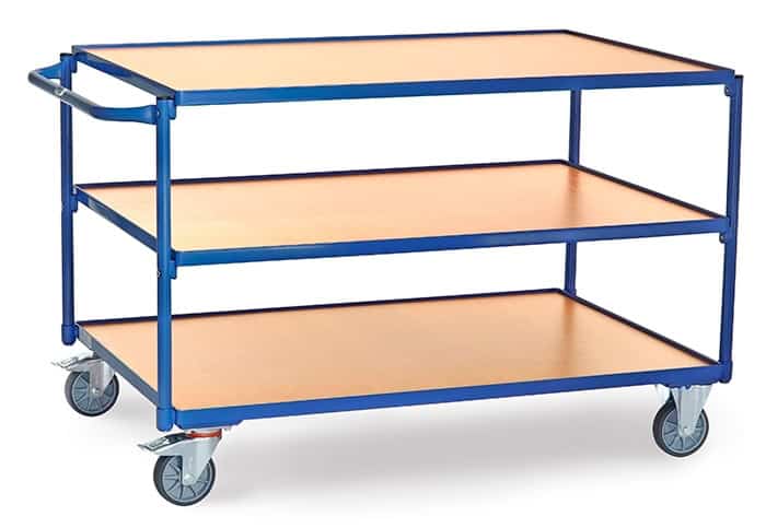 Servante 300 kg, 3 plateaux avec barres de poussée