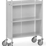 Chariot de bureau gris, cloison à l'arrière