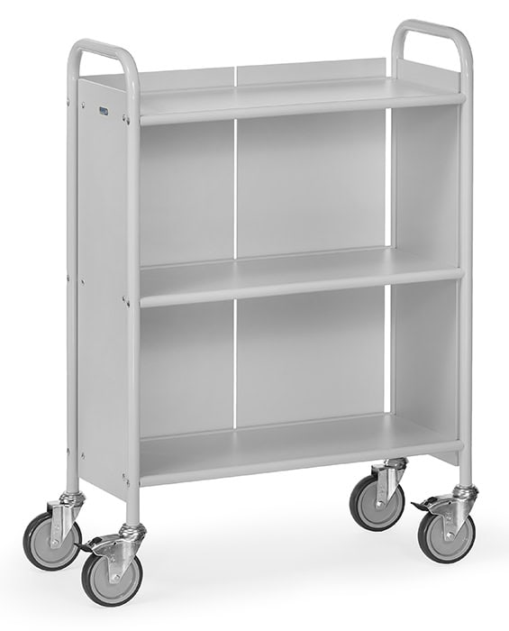 Chariot de bureau gris, cloison à l'arrière