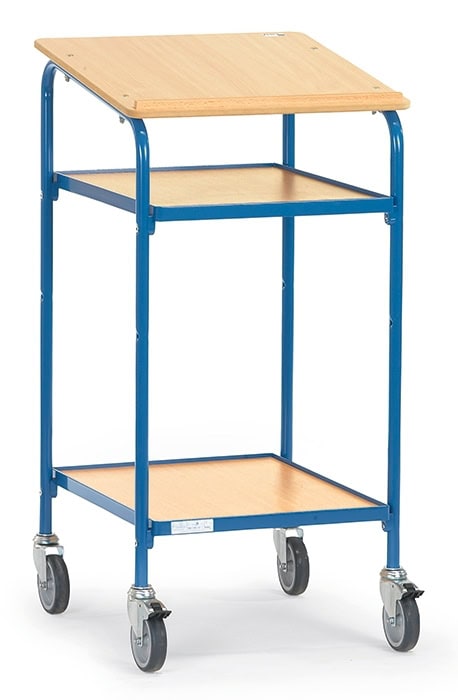 Pupitre roulant écritoire bois, 2 plateaux